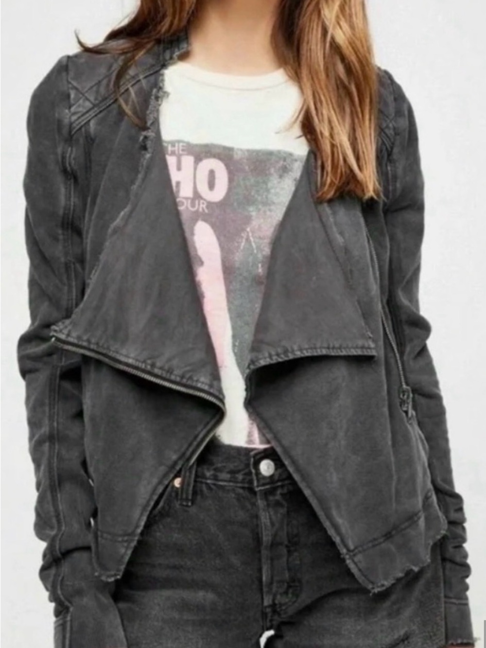 Free People Shrunken Black Acid Washed Women's Moto
Jacket